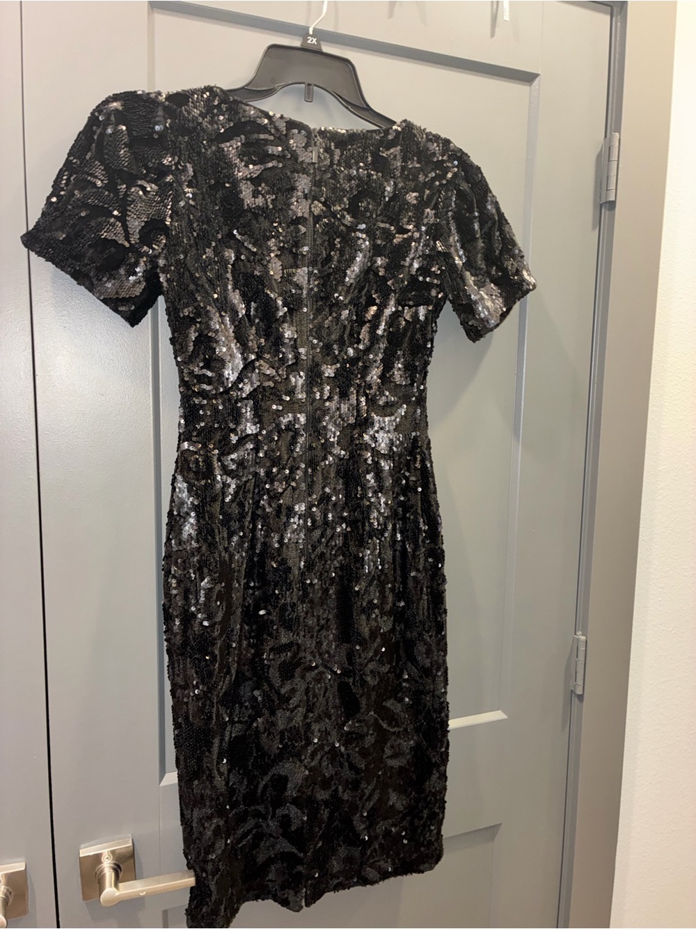 ANTONIO MELANI Black Paisley Sequin Sheath Dress